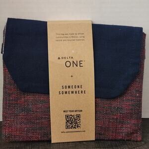 Delta One Someone Somewhere Artisan Travel Amenity Kit Navy Red Woven Pouch New